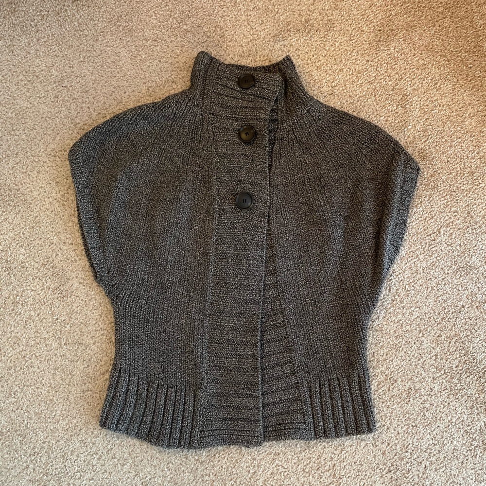 Theory wool sweater cardigan cape bolero black white herringbone small